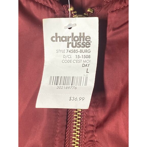 Charlotte Russe Burgundy Full Zip Bomber Jacket - L - Picture 3 of 3
